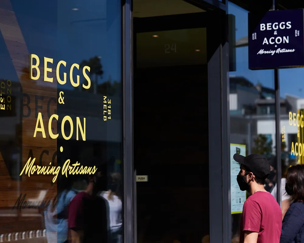 The Beggs & Acon shopfront, Morning Artisans painted on the window
